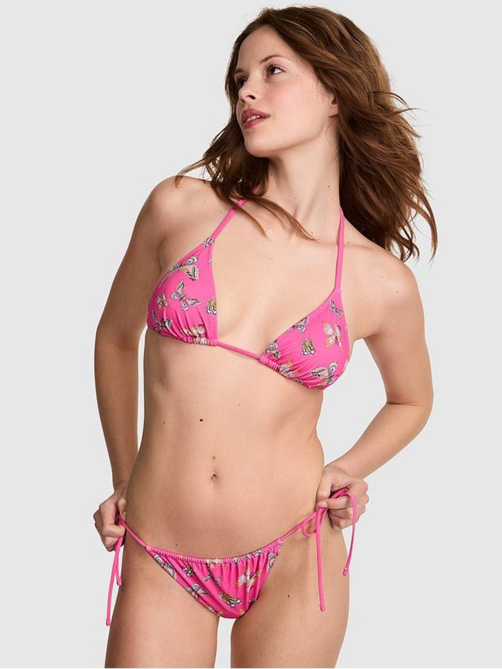NWT Pink Butterfly SIDE-TIE CHEEKY BIKINI BOTTOM Size Large